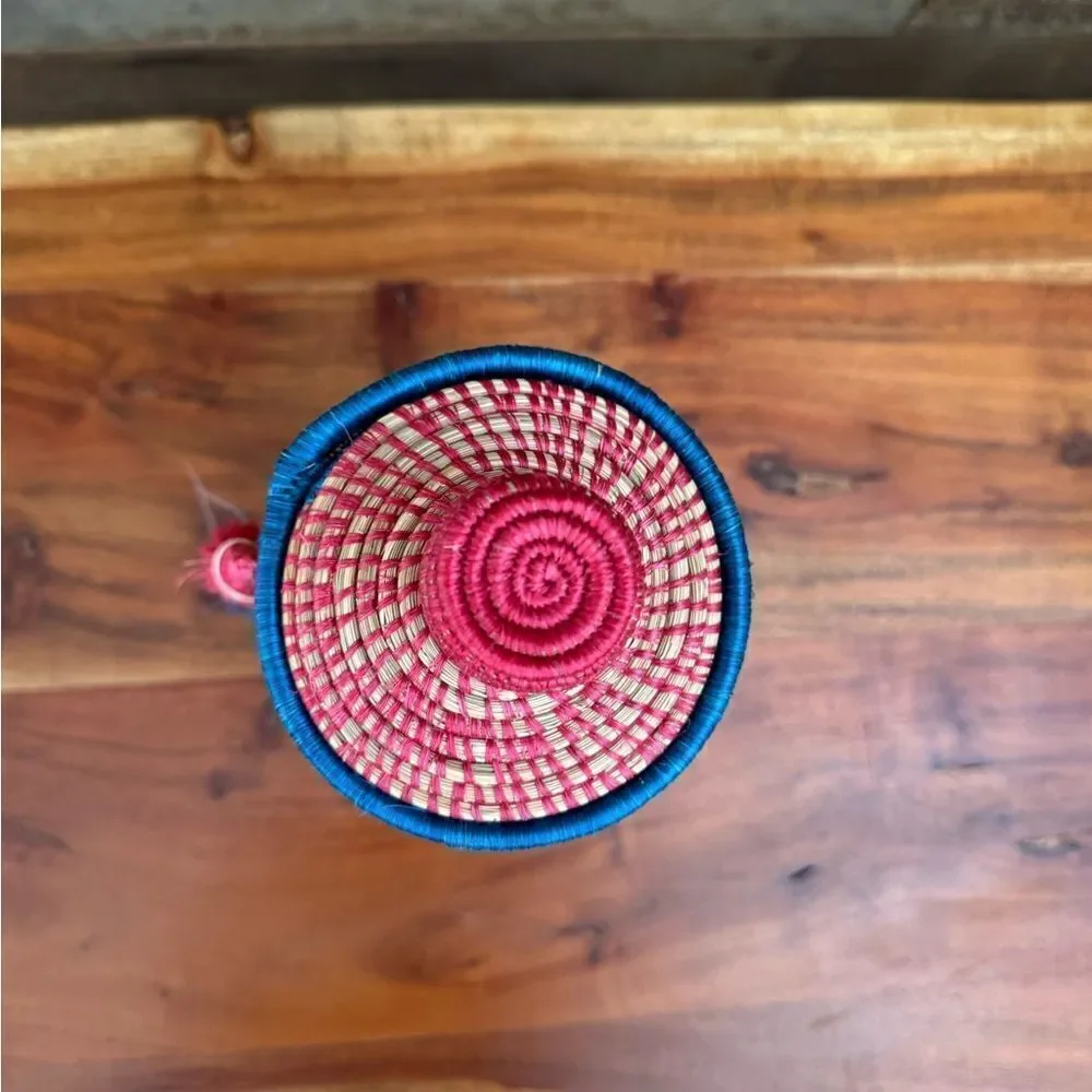 Colorful Woven Basket with Lid